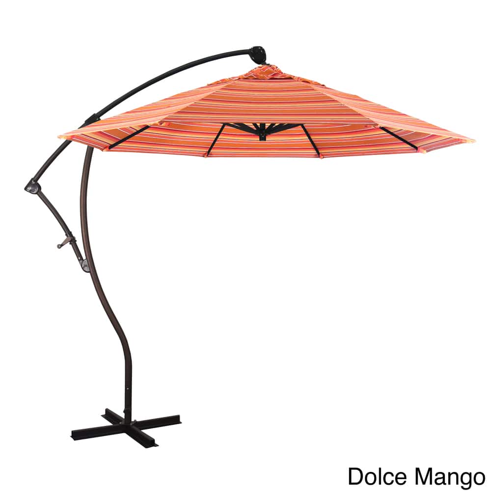 California Umbrella 9' Rd Aluminum Cantilever Patio Umbrella, Crank Lift, 360 Degree Rotation, Bronze Finish, Sunbrella Fabric