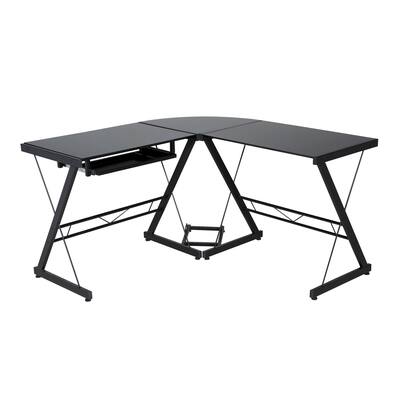 Comfort Products Black Glass-top L-shaped Desk