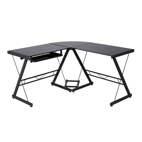 Comfort Products Black Glass-top L-shaped Desk - Overstock - 11998764