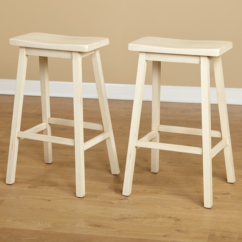 Simple Living Marney 30-inch Solid Rubberwood Saddle Bar Stools (Set of 2)