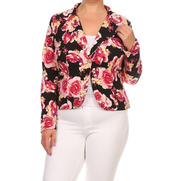 MOA Collection Women's Polyesterblend Plussize Floral Blazer Jacket