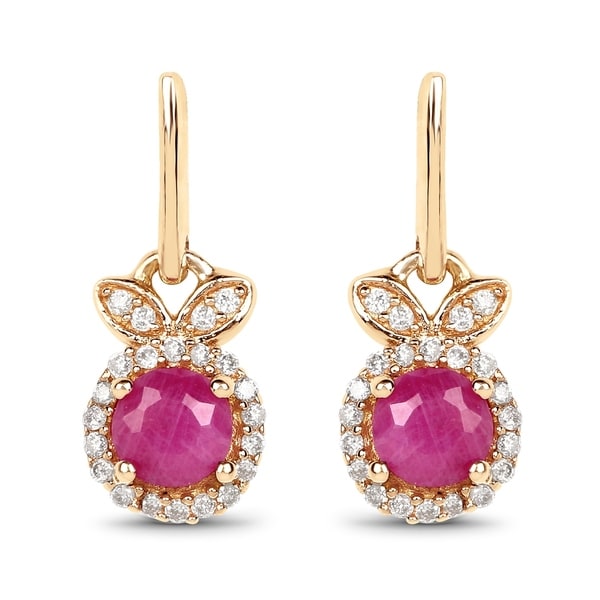 Shop Malaika 14k Yellow Gold 0.73-carat Genuine Ruby and White Diamond Earrings - On Sale - Free ...