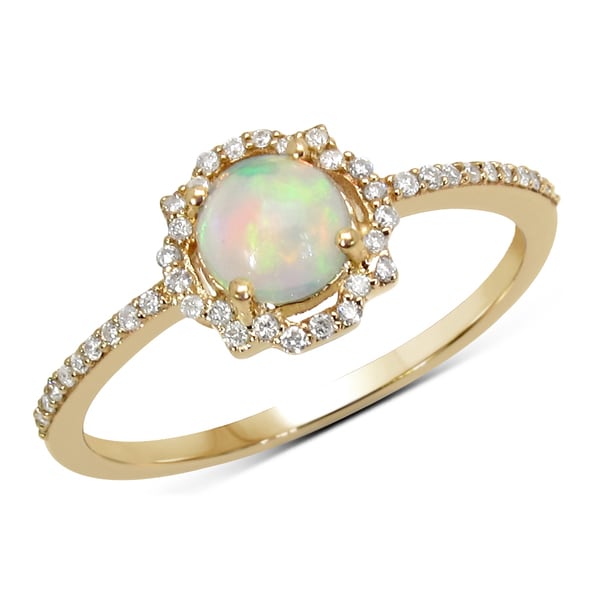 Malaika 0.42 Carat Genuine Ethiopian Opal & White Diamond 14K Yellow Gold Ring