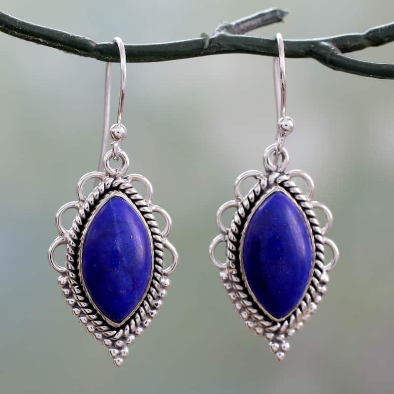 Handmade Sterling Silver 'Indian Ocean' Lapis Lazuli Earrings (India)