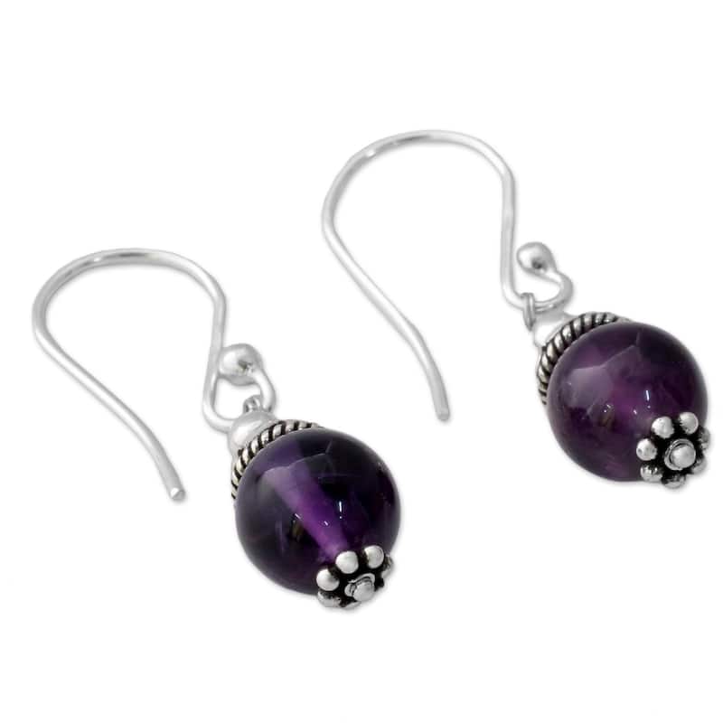 NOVICA Handmade Sterling Silver 'Royal Discretion' Amethyst Earrings (India) - 1.3*0.3