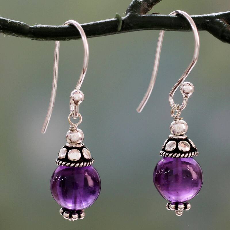 NOVICA Handmade Sterling Silver 'Royal Discretion' Amethyst Earrings (India) - 1.3*0.3