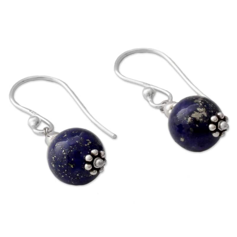 NOVICA Handmade Sterling Silver 'Royal Discretion' Lapis Lazuli Earrings (India) - 1.3*0.3