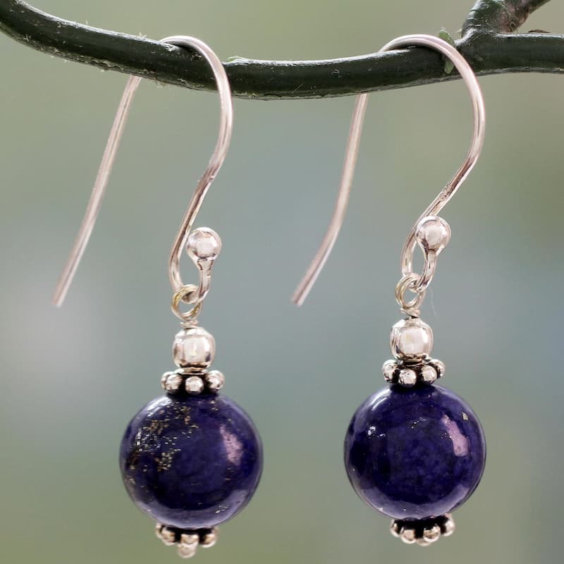 NOVICA Handmade Sterling Silver 'Royal Discretion' Lapis Lazuli Earrings (India) - 1.3*0.3