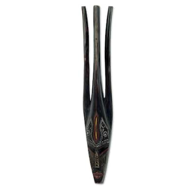 Handmade African Wood Bambara Woman Mask (Ghana) - 19" H x 3.3" W x 1.8" D