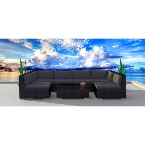 Urban Furnishing Series 7b Black Modern Outdoor Backyard Wicker Rattan Sofa Sectional Couch Set