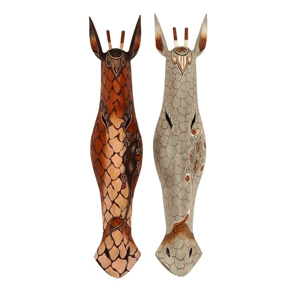Multicolor Wood Assorted Carved Wall Mask (Set of 2)