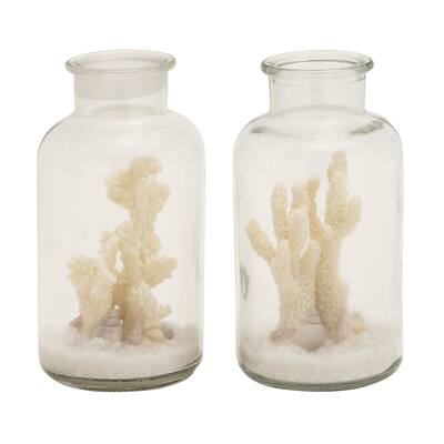 Polystone Glass Coral Decor Bottles (Set of 2)