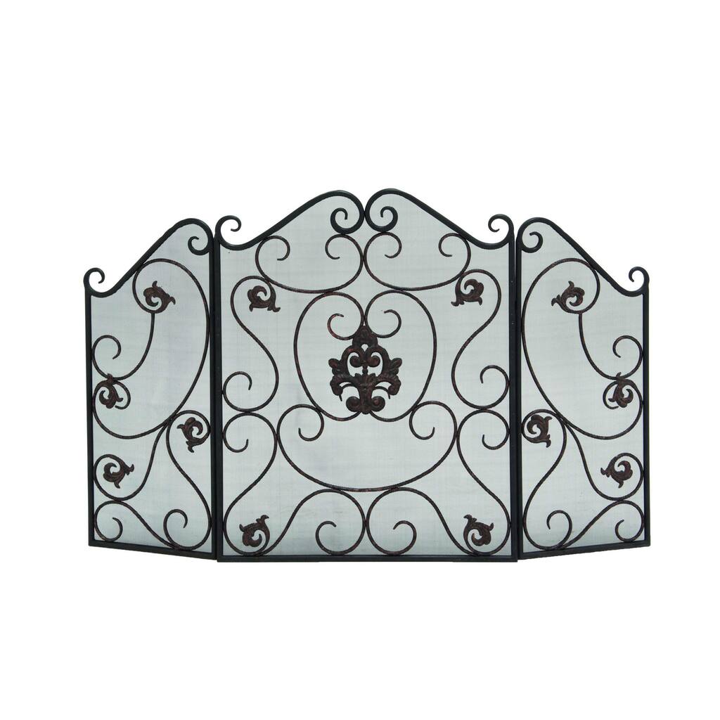 Metal Floral and Wire Mesh Fire Screen