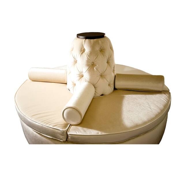 Beige Microfiber Blend Wood Round Settee Sofa Beige Microfiber Blend Wood Round