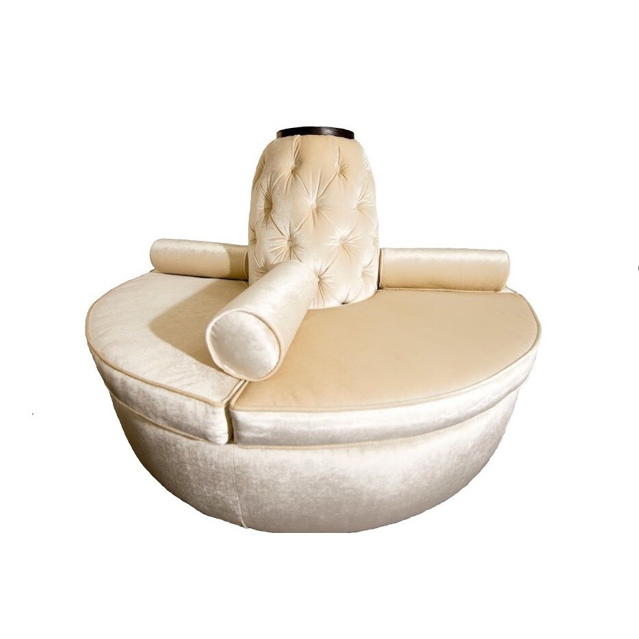 Beige Microfiber Blend Wood Round Settee Sofa Beige Microfiber Blend Wood Round