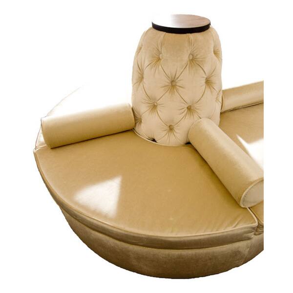 Beige Microfiber Blend Wood Round Settee Sofa Beige Microfiber Blend Wood Round