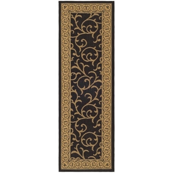 Safavieh Courtyard Scrollwork Black/ Natural Indoor/ Outdoor Rug - 2'4 x 14'