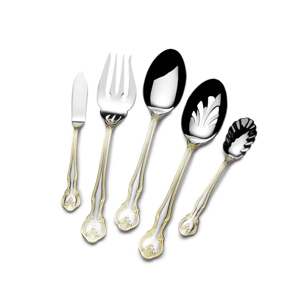 St. James Gold Accent Napoleon Bead 18/10 Stainless Steel 65-piece Flatware Set