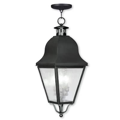 Livex Lighting 3-light Bronze Brass Outdoor Chain Lantern, 2557-07 - 10.5" SQ X 26.5" H
