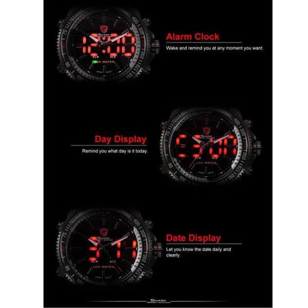 Men's Watches - SHARK Digital Dual Movement Alarm Stainless Steel Case