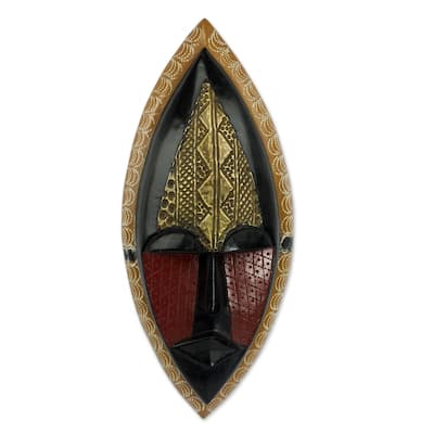 Handmade A Peace Blessing Wood Mask (Ghana) - 12.5" H x 5.3" W x 2.2" D