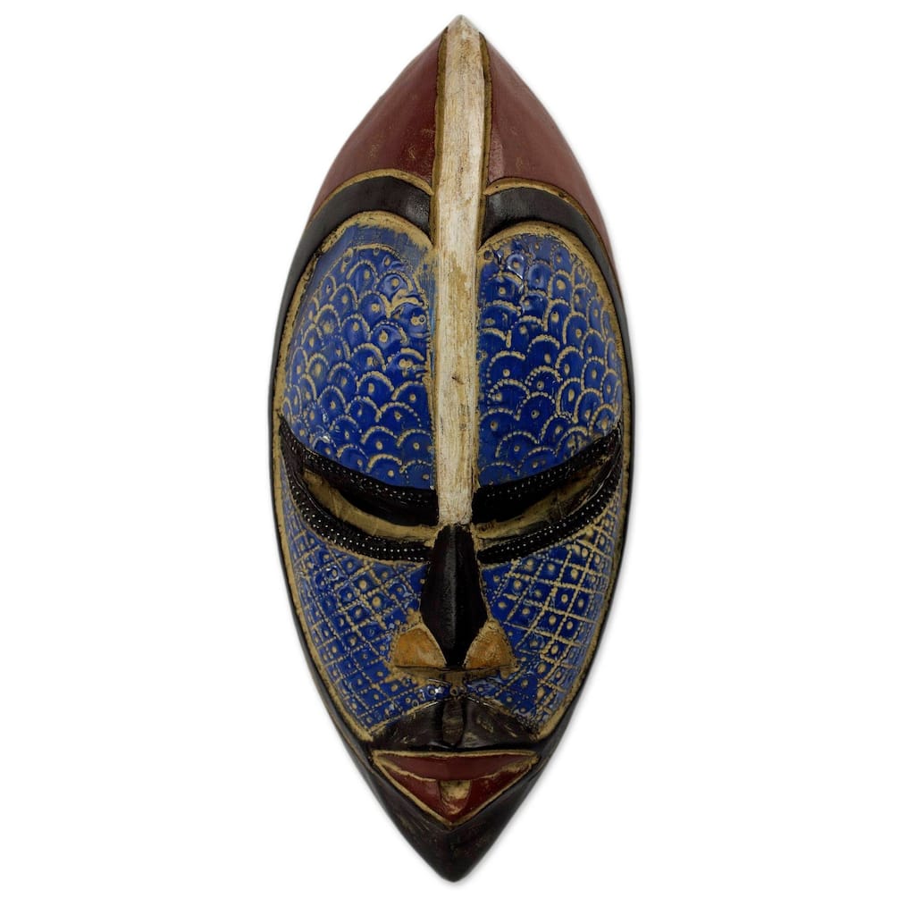 Handmade African Wood Zulu Blue Mask (Ghana)