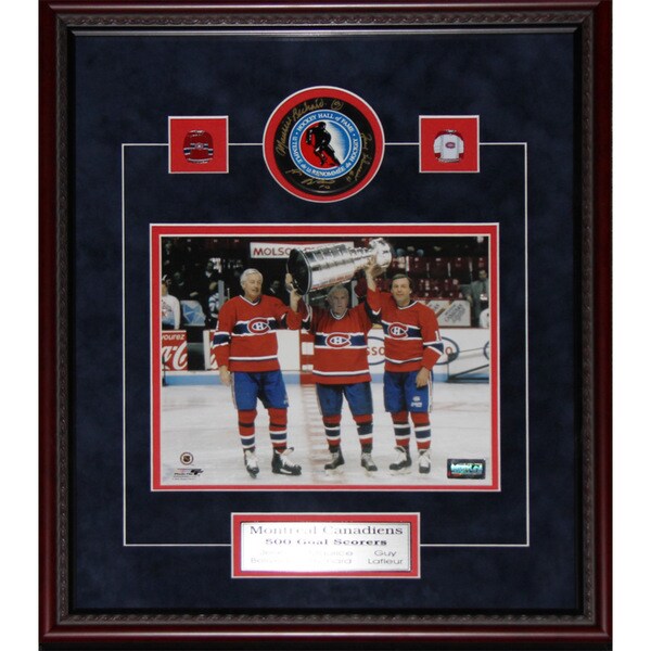 Montreal Canadiens 500 Goal Scorers Signed By Maurice Richard Jean Beliveau Guy Lafleur Frame Puck