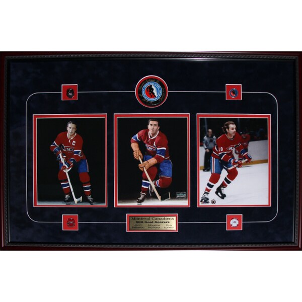 Montreal Canadiens 3 Photo with Puck Signed By Maurice Richard Jean Beliveau Guy Lafleur