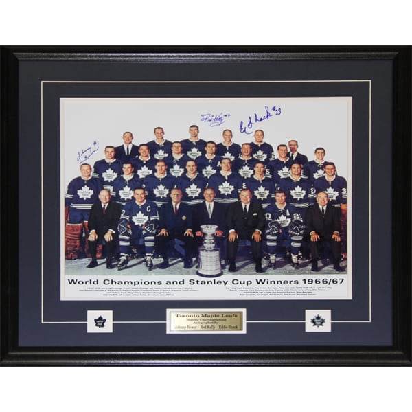 Johnny Bower Red Kelly and Eddie Shack Signed 16x20-inch 1967 Toronto Maple Leafs Frame