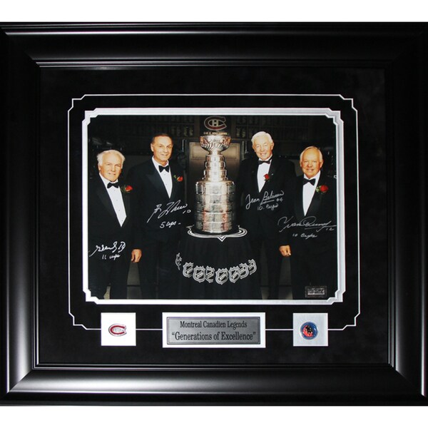 Henri Richard Guy Lafleur Jean Beliveau and Yvan Cournoyer Stanley Cup Signed 11x14 Frame
