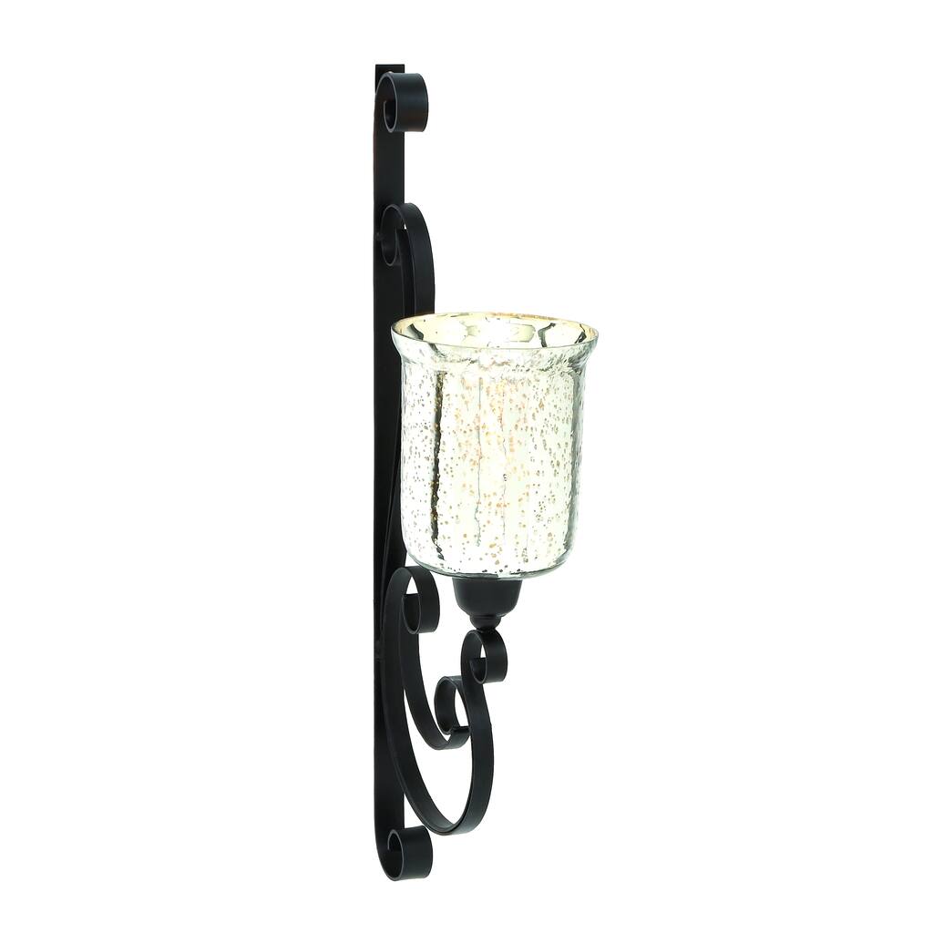 Black Metal and Glass Wall Candle Sconce