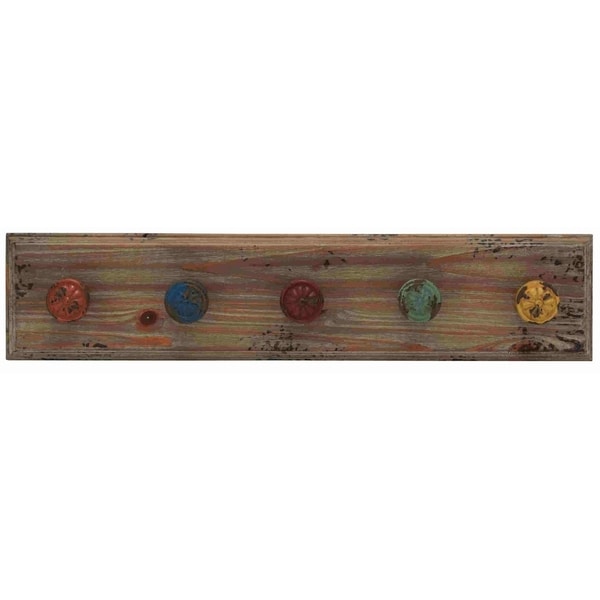Wooden Vintage-themed Wall Panel with Colorful Hooks