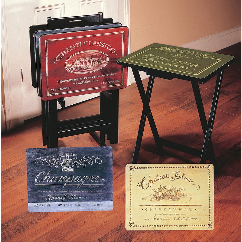 Wooden Set of 4 TV Tray Tables With Stand - Multi