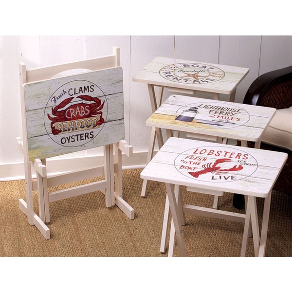 Wooden Set Of 4 Tv Tray Tables With Stand Free Shipping Today Wooden Set Of 4 Tv Tray Tables With Stand
