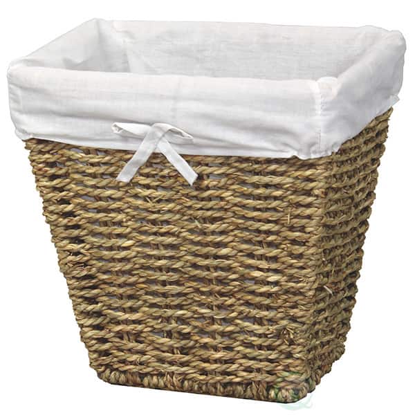 Oak/White Woven Seagrass Storage Bin with White Washable Lining