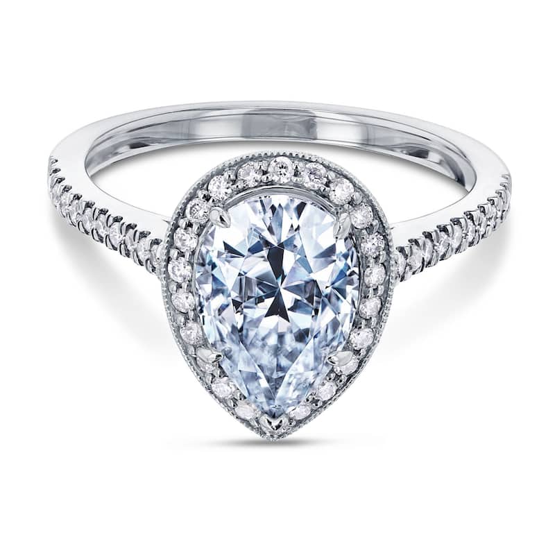 Annello by Kobelli 14k White Gold 2 1/10ct Pear Moissanite and 1/3ct TDW Round Diamond Halo Engagement Ring (G-H, I1-I2)