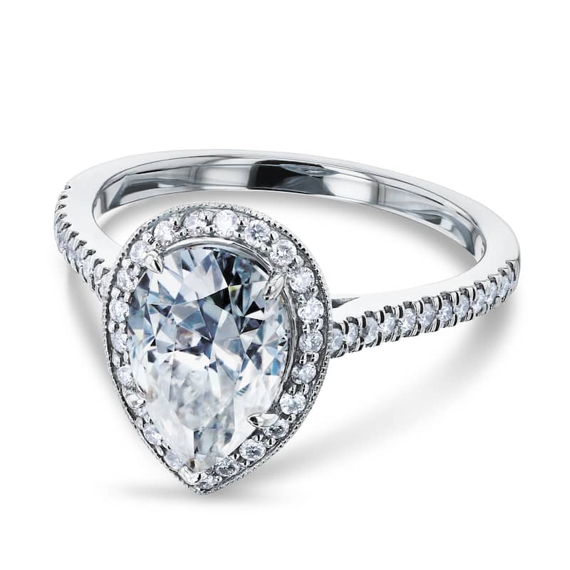 Annello by Kobelli 14k White Gold 2 1/10ct Pear Moissanite and 1/3ct TDW Round Diamond Halo Engagement Ring (G-H, I1-I2)