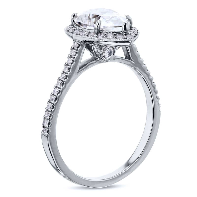 Annello by Kobelli 14k White Gold 2 1/10ct Pear Moissanite and 1/3ct TDW Round Diamond Halo Engagement Ring (G-H, I1-I2)