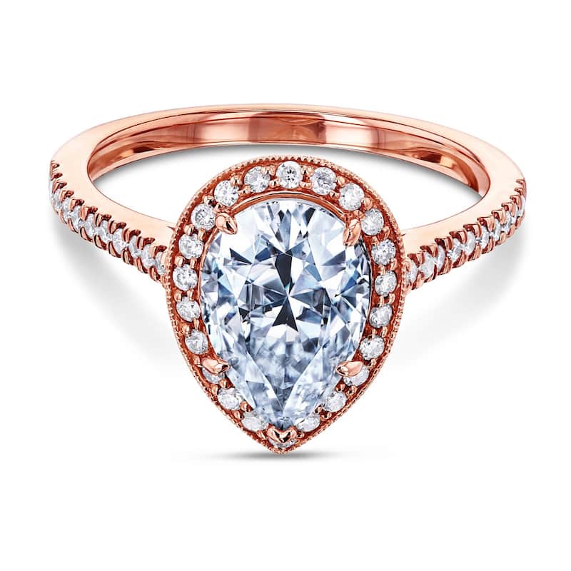 Annello by Kobelli 14k Rose Gold 2 1/10ct Pear Moissanite and 1/3ct TDW Round Diamond Halo Engagement Ring