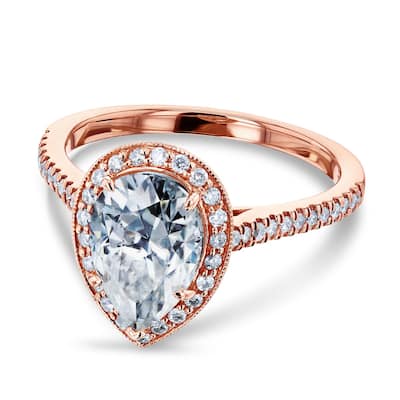 Annello by Kobelli 14k Rose Gold 2 1/10ct Pear Moissanite and 1/3ct TDW Round Diamond Halo Engagement Ring