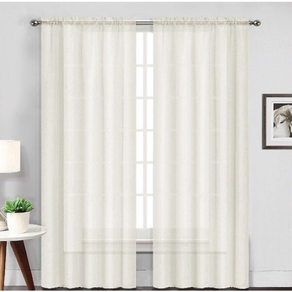 Shop Luxury Collection Solid Wide Rod Pocket Top Sheer Voile Curtain Panel Pair  104 x 84 