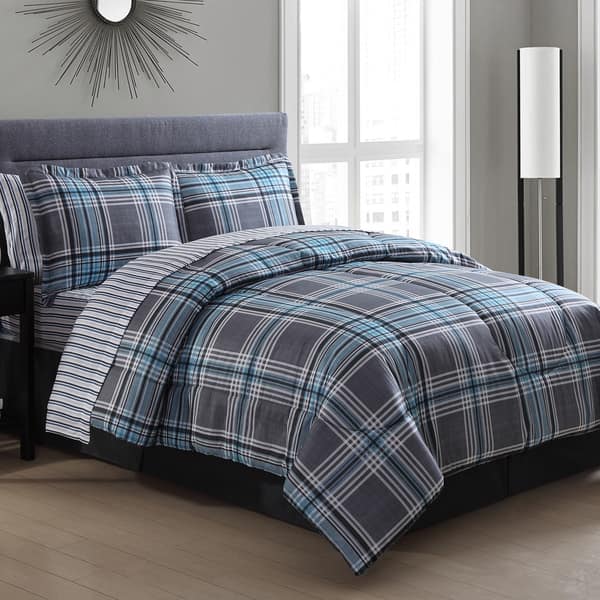 Shop Chelsea Blue Plaid Bed In A Bag Comforter Set Overstock