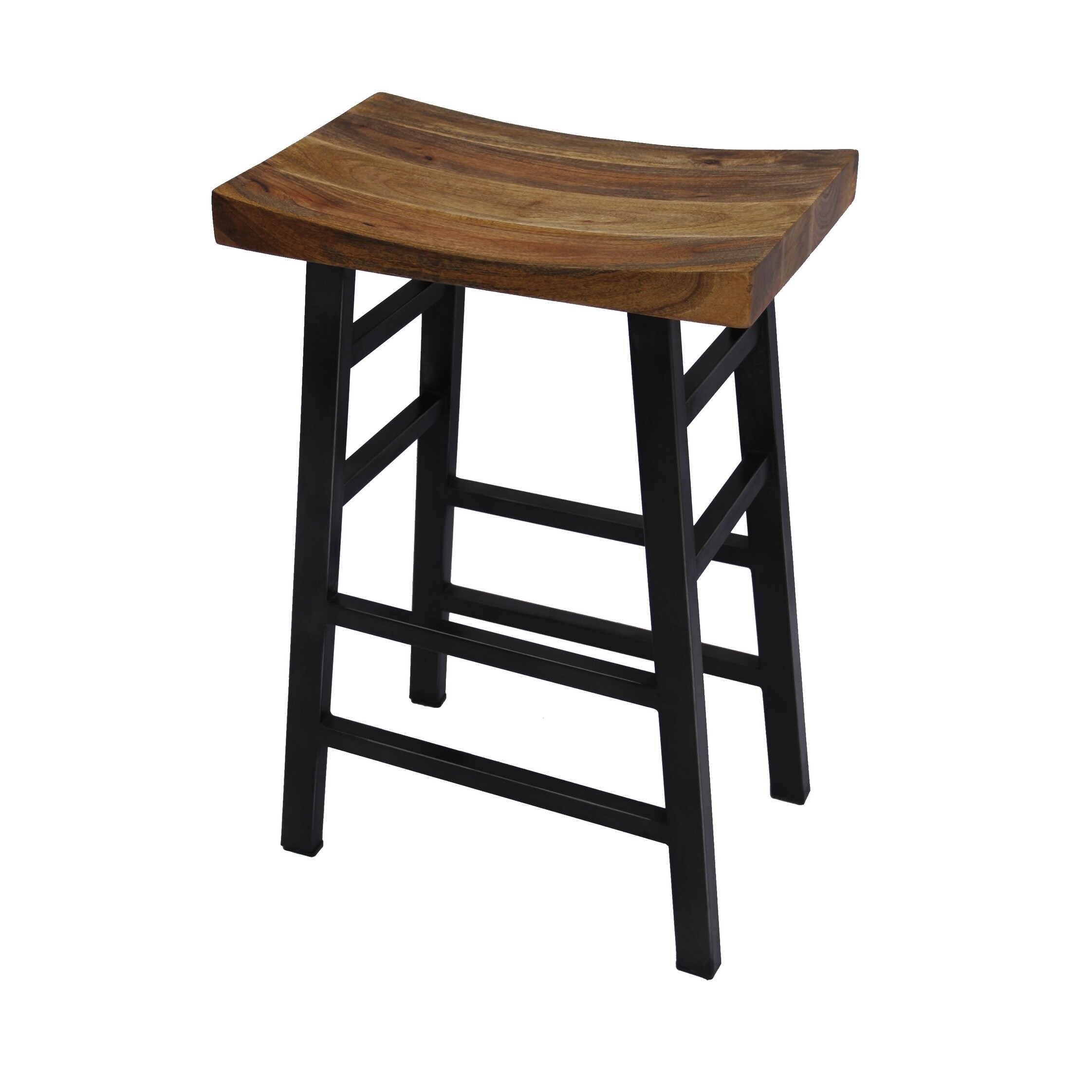 The Urban Port Wooden Saddle Seat 30 Inch Bar Stool With Ladder Base Brown And Black The Urban Port Wooden Saddle Seat 30 Inch Bar Stool With Ladder Base Brown And Black