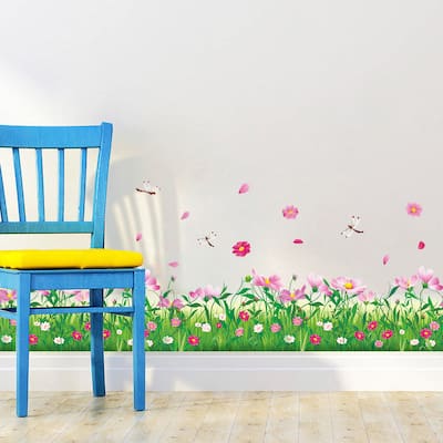 HomeSource Pink Flowering Meadow Border 16-inch x 24-inch Removable Wall Graphic