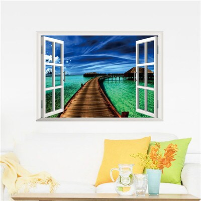 Window to a Beautiful Boardwalk Multi-color Vinyl 19-inch x 27-inch Removable Wall Graphic