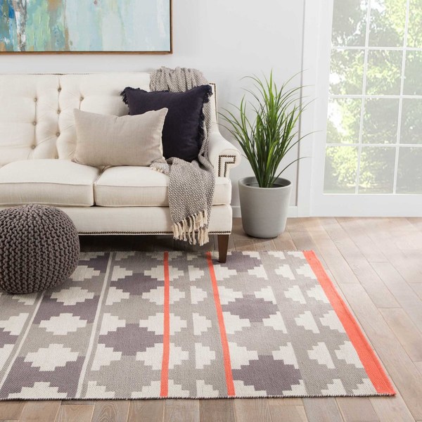 Shop Salvador Handmade Geometric Gray/ Coral Area Rug 5' x 8' Free