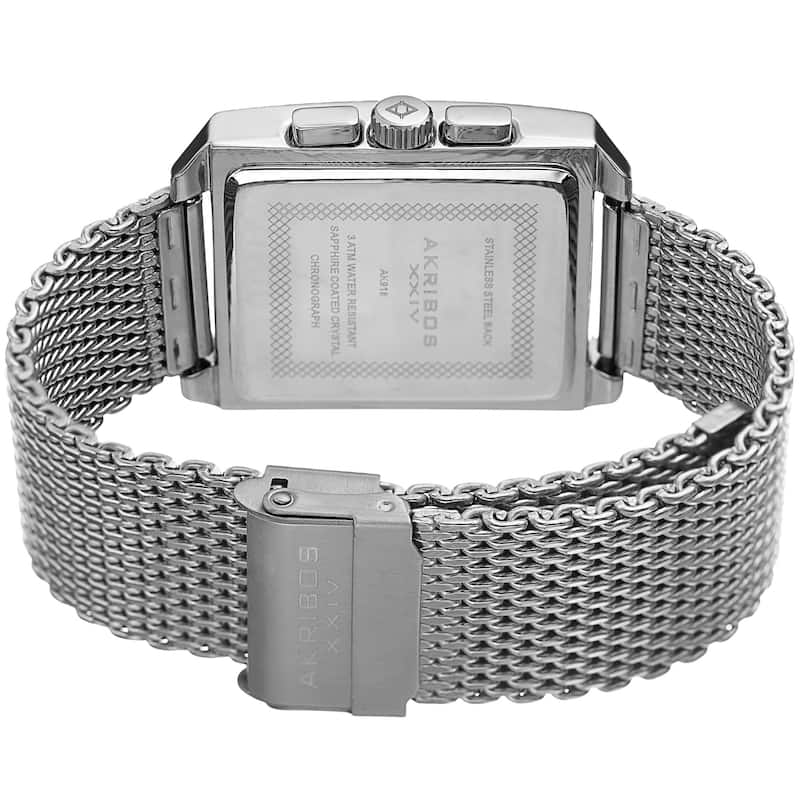 Akribos XXIV Men's Rectangular Chronograph Date Silver-tone/ Blue Bracelet Watch