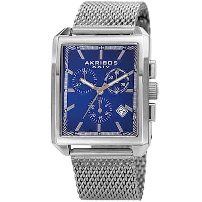 Akribos XXIV Men's Rectangular Chronograph Date Silver-tone/ Blue Bracelet Watch