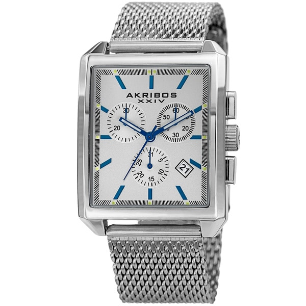 Akribos XXIV Men's Quartz Chronograph Date Silver-Tone Bracelet Watch