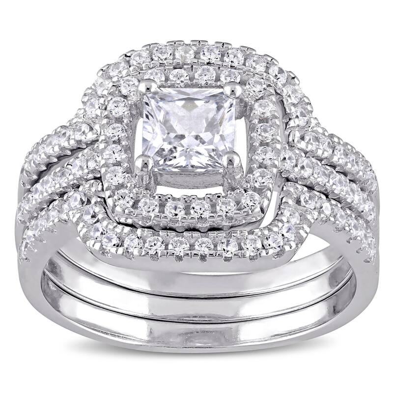 Miadora Sterling Silver Cubic Zirconia Bridal Ring Set - White